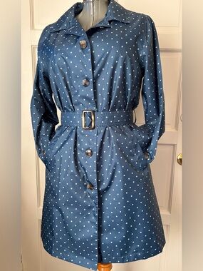 Capelli of New York Blue Polka Dot Trench Coat
